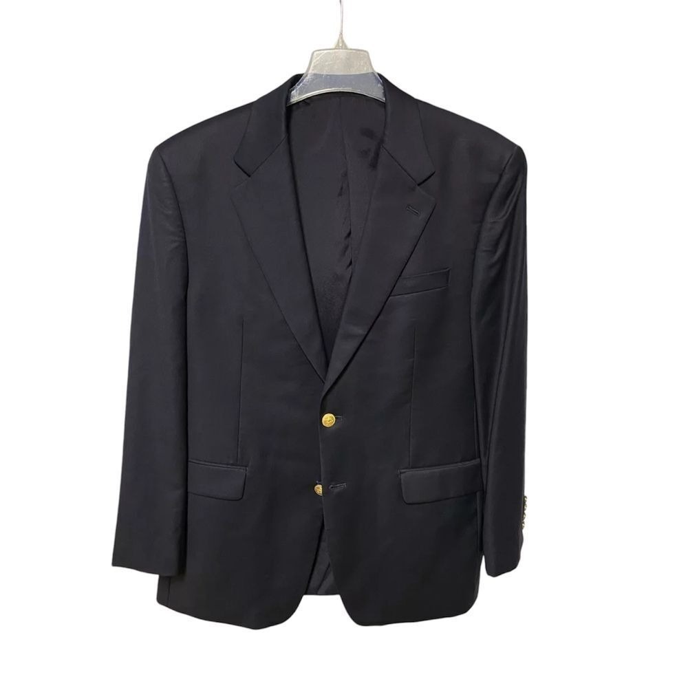 Lauren‎ Ralph Lauren 40 R gold button navy blue wool suit blazer jacket Career